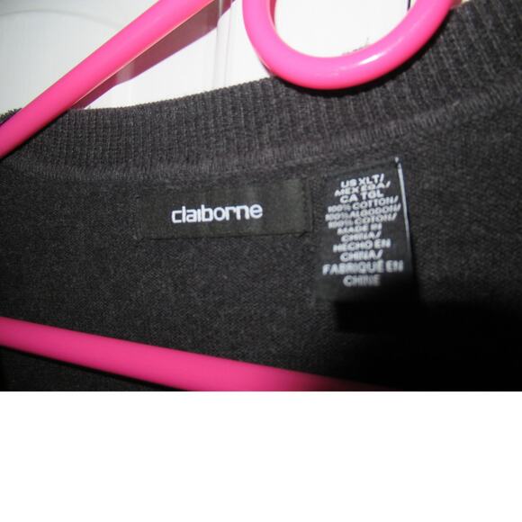 Claiborne Sleeveless Sweater Vest grey plaid with purple and white - Picture 3 of 3